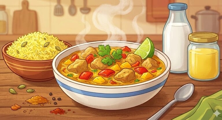 Indyk w curry z ryżem