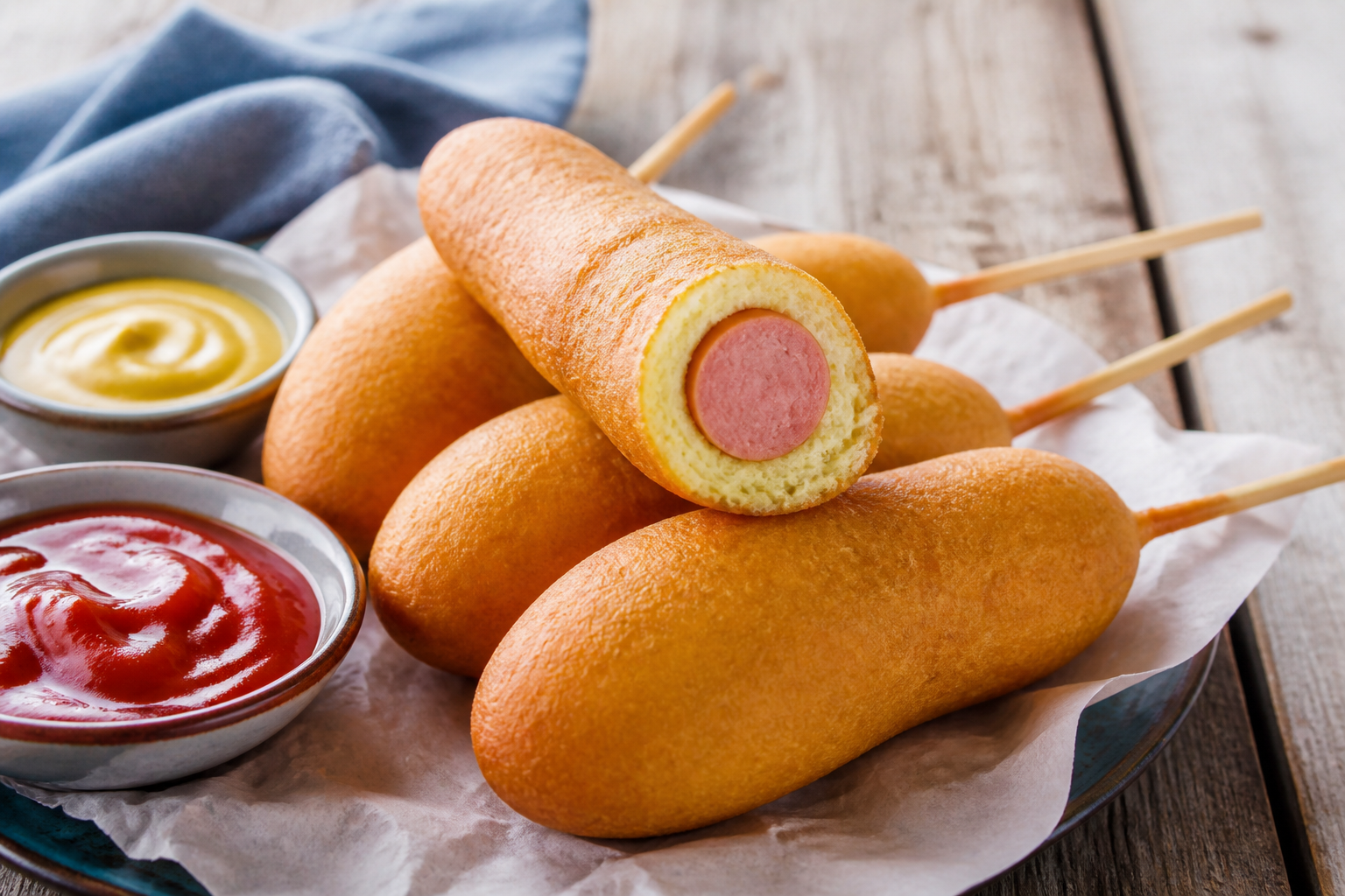 Corn dogi w złotym cieście kukurydzianym