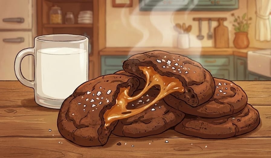 Czekoladowe ciastka z nadzieniem karmelowym