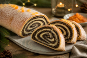 Makowiec zawijany z gęstą spiralą masy makowej