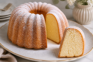 Puszysta babka piaskowa oprószona cukrem pudrem